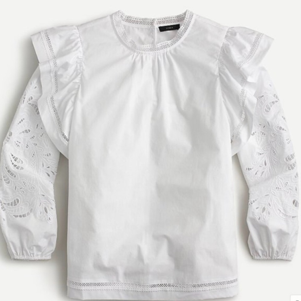 J.Crew Embroidered flutter-sleeve shirt in cotton poplin